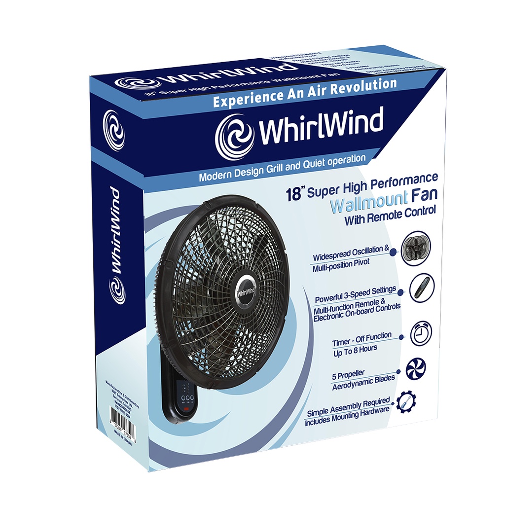 WHIRLWIND 18" HIGH PERFORMANCE WALL FAN W/REMOTE