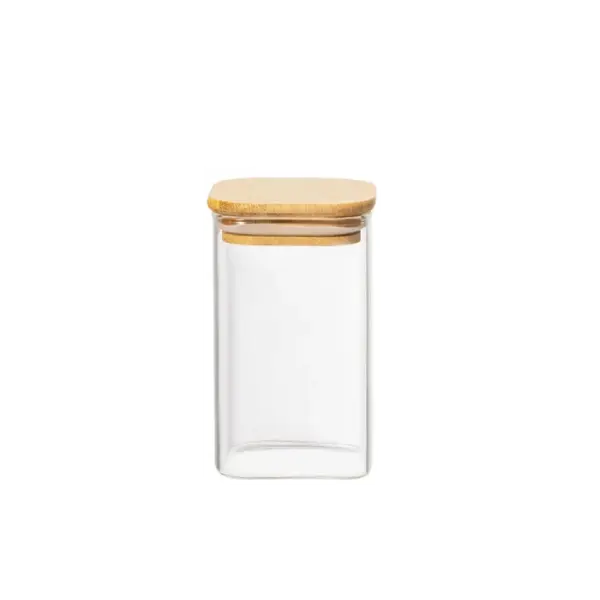 GLASS JAR SQR W/ AIR TIGHT BAMBOO LID 10x15cm