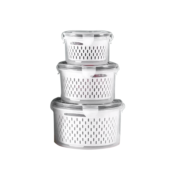 ROUND FOOD CONTAINER W STRAINER 3PCS SET