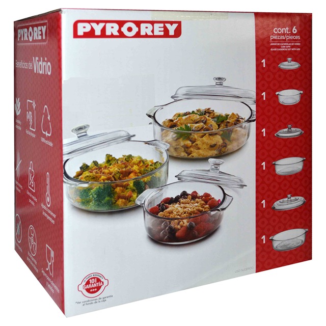 CRISA PYROREY 3PC CASSEROLE SET W GLASS LID