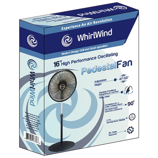 [20017656] WHIRLWIND 16" HIGH PERFORMANCE PEDESTAL FAN PLASTIC 3 FIN