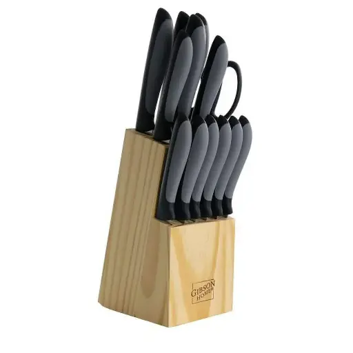 [12776914] GIBSON DORIAN 14PC SS BLACK-GREY KNIFE SET ON BLOCK