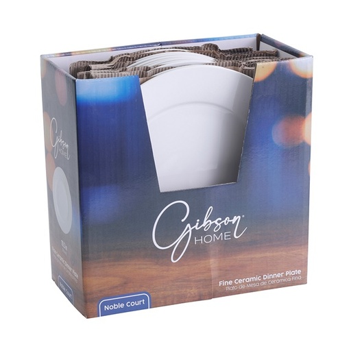[085081312266] GIBSON NOBLE COURT 10.5 INCH DINNER PLATE WHITE 12 IN DISPLAY