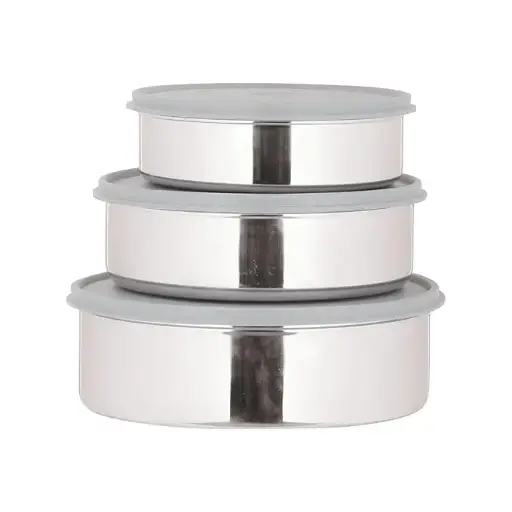 [8907645110335] 3pc Stainless Steel Round Container