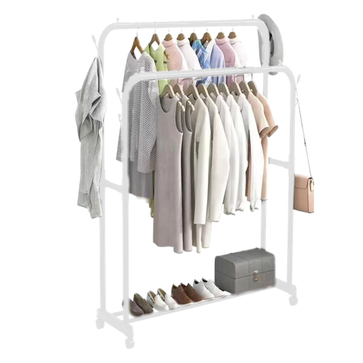 [255141] CLOTHES RACK DOUBLE WITH WHEEL WHT