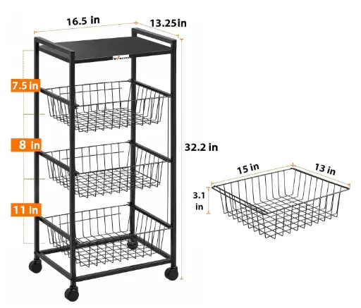 [F01-04] 3 Tier Metal Shelf on Wheels